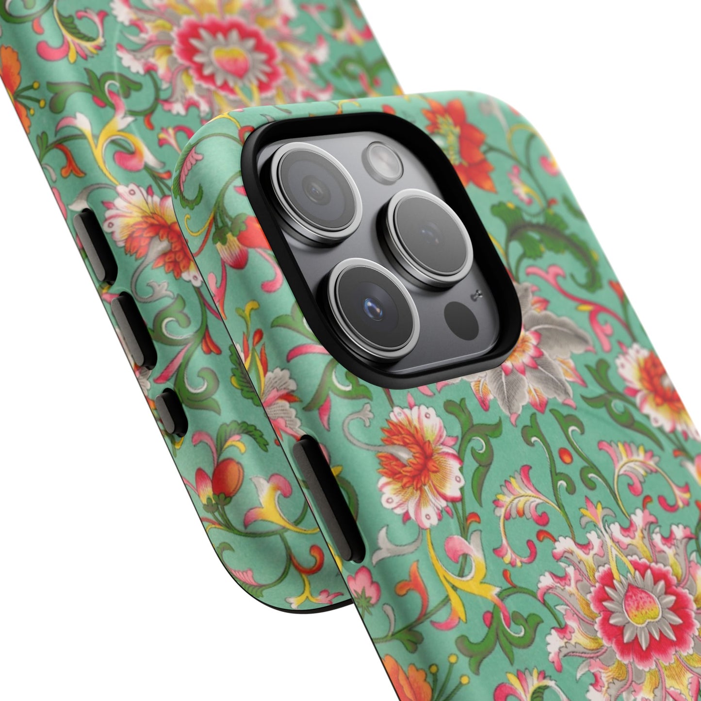 Coque de téléphone magnétique renforcée à motif floral vintage