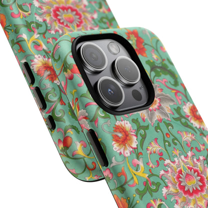 Coque de téléphone magnétique renforcée à motif floral vintage