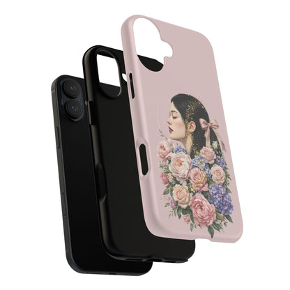 Coque magnétique renforcée Floral Portrait — Housse de téléphone fille rose gold