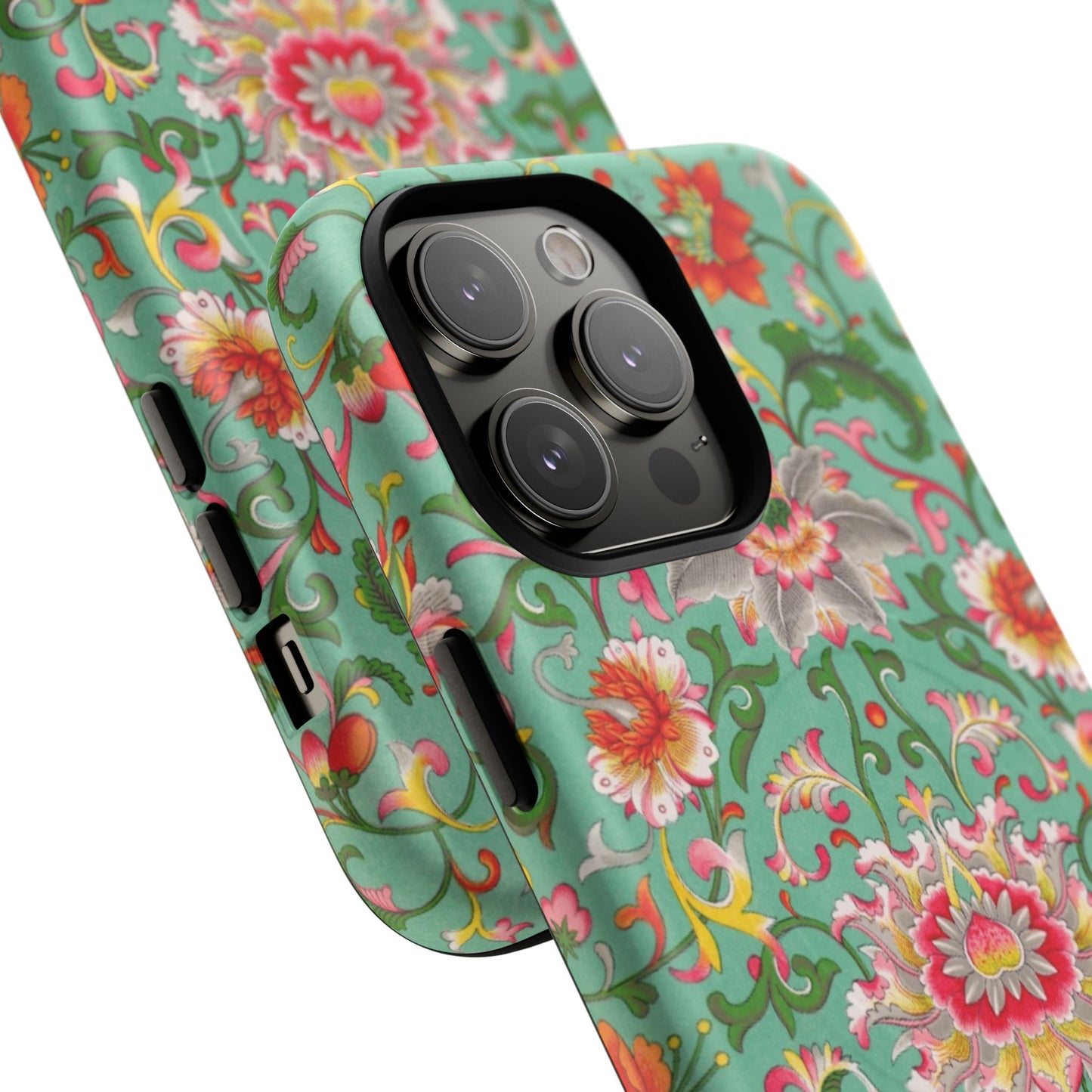 Coque de téléphone magnétique renforcée à motif floral vintage