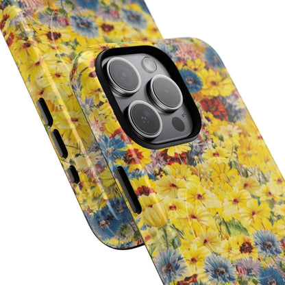 Coque de téléphone magnétique renforcée Floral Yellow Wildflower — Housse magnétique durable à fixation Snap