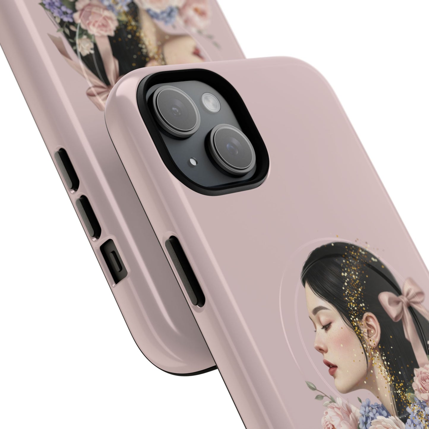Coque magnétique renforcée Floral Portrait — Housse de téléphone fille rose gold