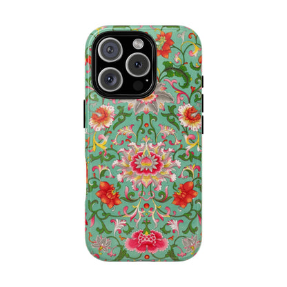 Coque de téléphone magnétique renforcée à motif floral vintage