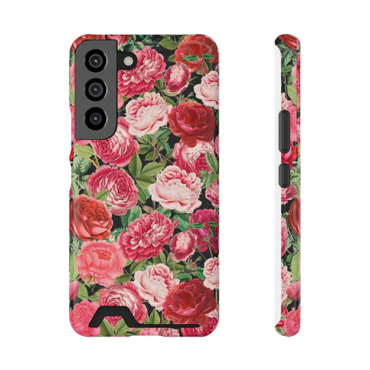 Coque de téléphone avec porte-cartes Floral Rose – Jardin vintage rose