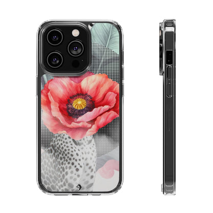 Coque de téléphone magnétique transparente — Art floral coquelicot & léopard