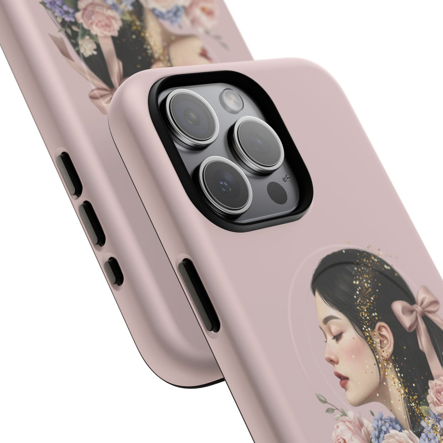 Coque magnétique renforcée Floral Portrait — Housse de téléphone fille rose gold