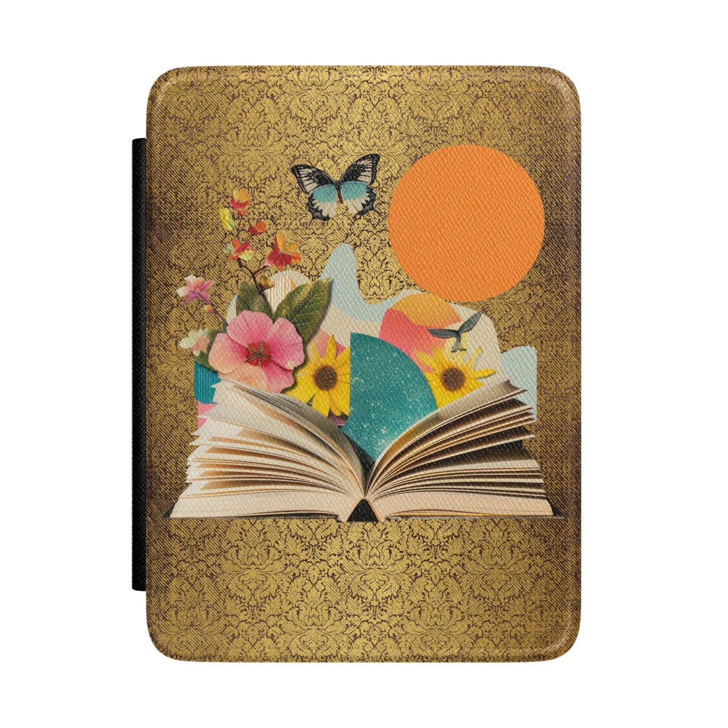 Étui Kindle Art Floral Vintage — Couverture Protectrice Papillon & Lecteur au Soleil