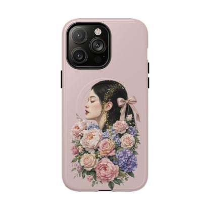 Coque magnétique renforcée Floral Portrait — Housse de téléphone fille rose gold