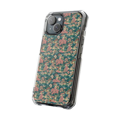 Floral Vintage Clear Magnetic Phone Case – Impact-Resistant iPhone Cover