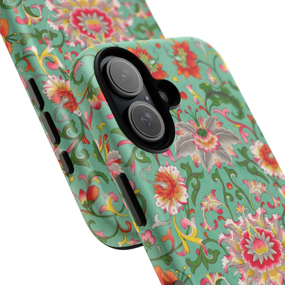 Coque de téléphone magnétique renforcée à motif floral vintage