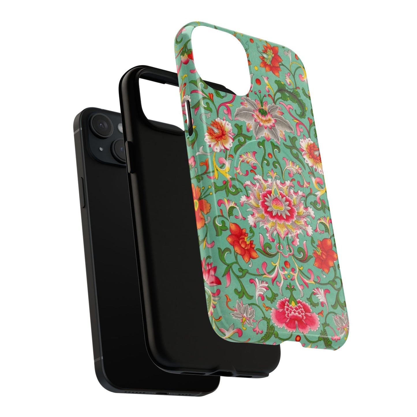 Coque de téléphone magnétique renforcée à motif floral vintage