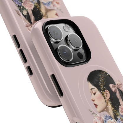 Coque magnétique renforcée Floral Portrait — Housse de téléphone fille rose gold
