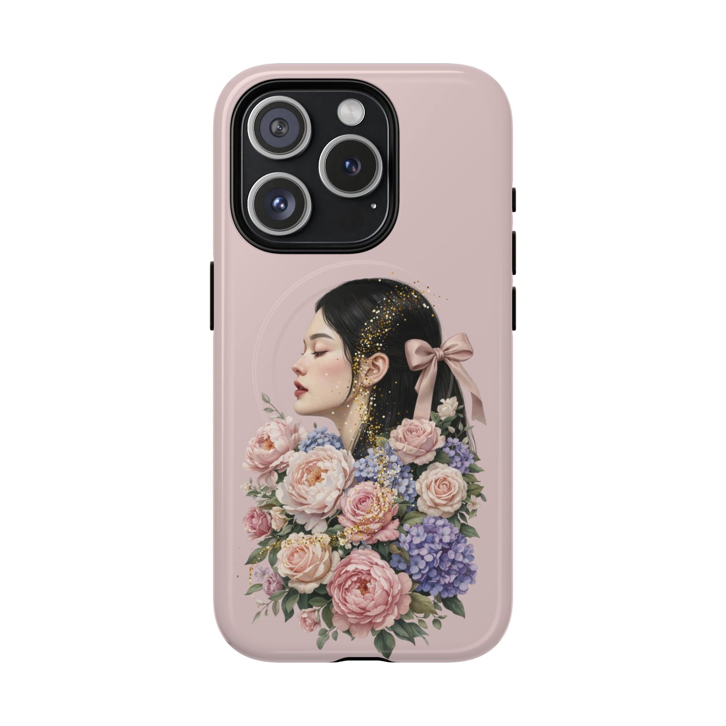 Coque magnétique renforcée Floral Portrait — Housse de téléphone fille rose gold