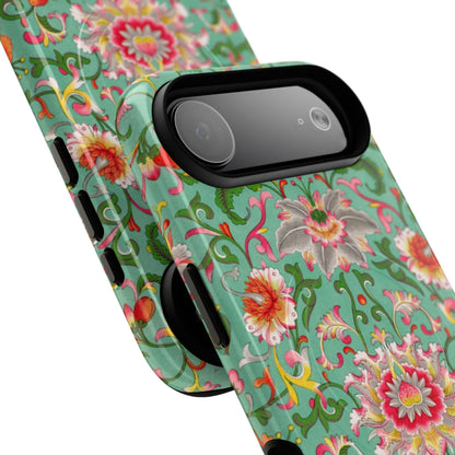 Coque de téléphone magnétique renforcée à motif floral vintage