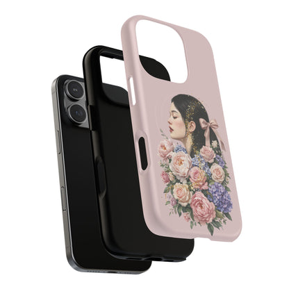 Coque magnétique renforcée Floral Portrait — Housse de téléphone fille rose gold
