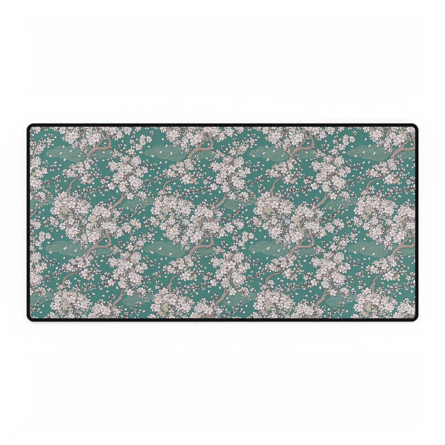 Cherry Blossom Desk Mat — Teal Floral Extended Mouse Pad