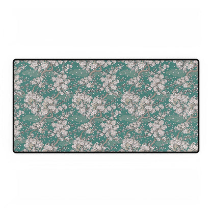Cherry Blossom Desk Mat — Teal Floral Extended Mouse Pad