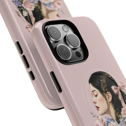 Coque magnétique renforcée Floral Portrait — Housse de téléphone fille rose gold