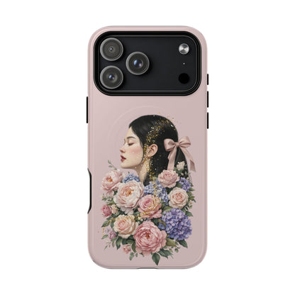 Coque magnétique renforcée Floral Portrait — Housse de téléphone fille rose gold
