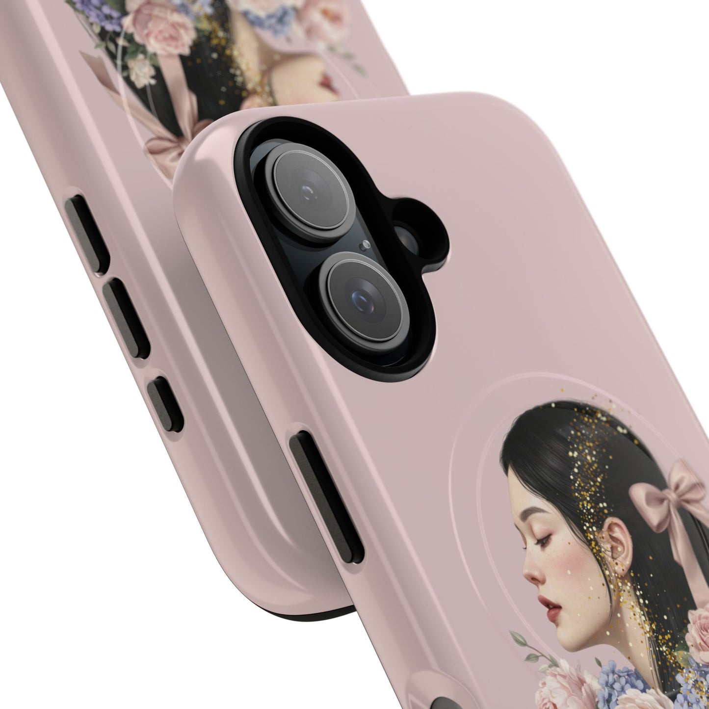 Coque magnétique renforcée Floral Portrait — Housse de téléphone fille rose gold