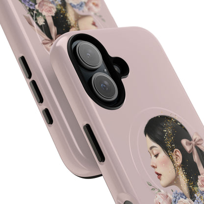 Coque magnétique renforcée Floral Portrait — Housse de téléphone fille rose gold