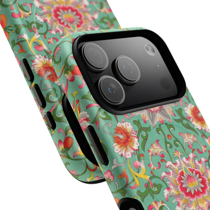 Coque de téléphone magnétique renforcée à motif floral vintage