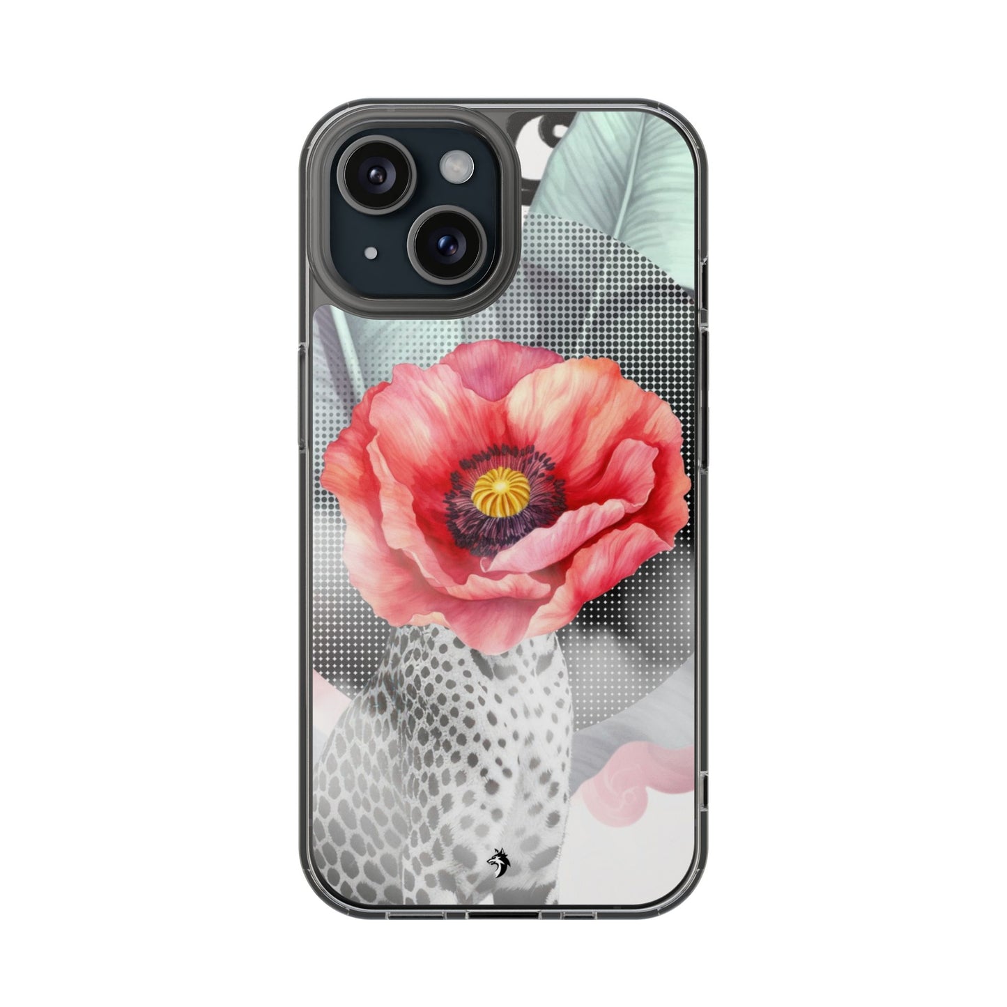 Coque de téléphone magnétique transparente — Art floral coquelicot & léopard