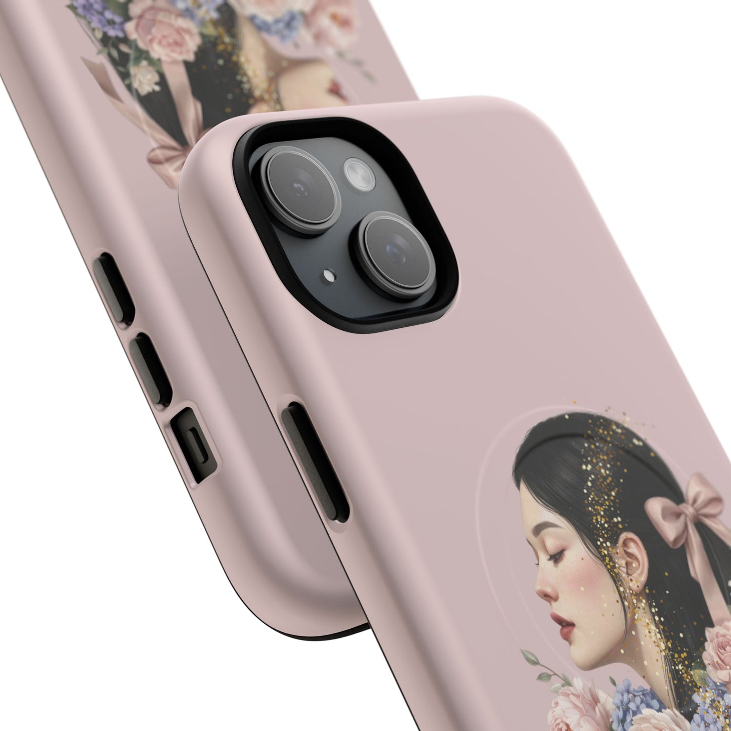 Coque magnétique renforcée Floral Portrait — Housse de téléphone fille rose gold