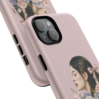 Coque magnétique renforcée Floral Portrait — Housse de téléphone fille rose gold