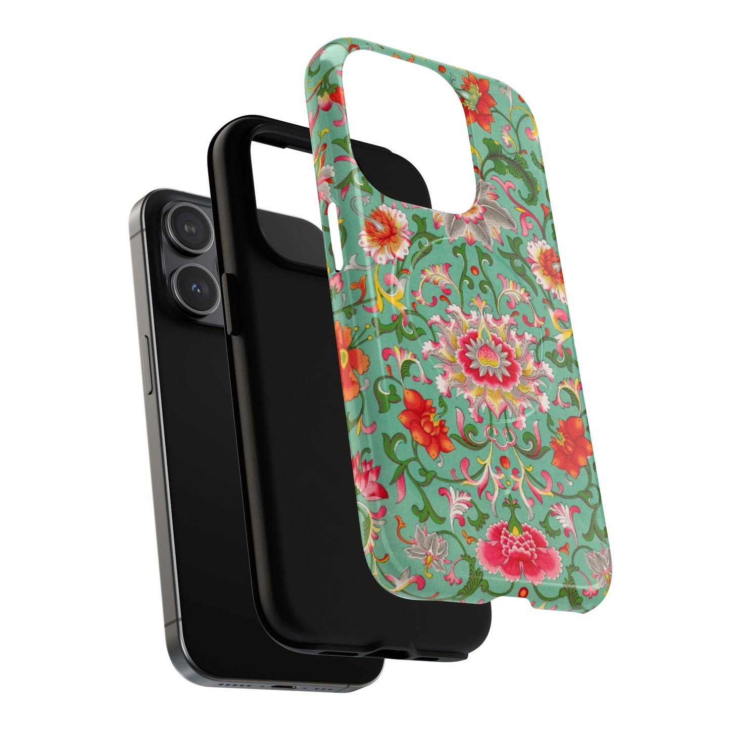 Coque de téléphone magnétique renforcée à motif floral vintage