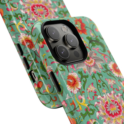 Coque de téléphone magnétique renforcée à motif floral vintage