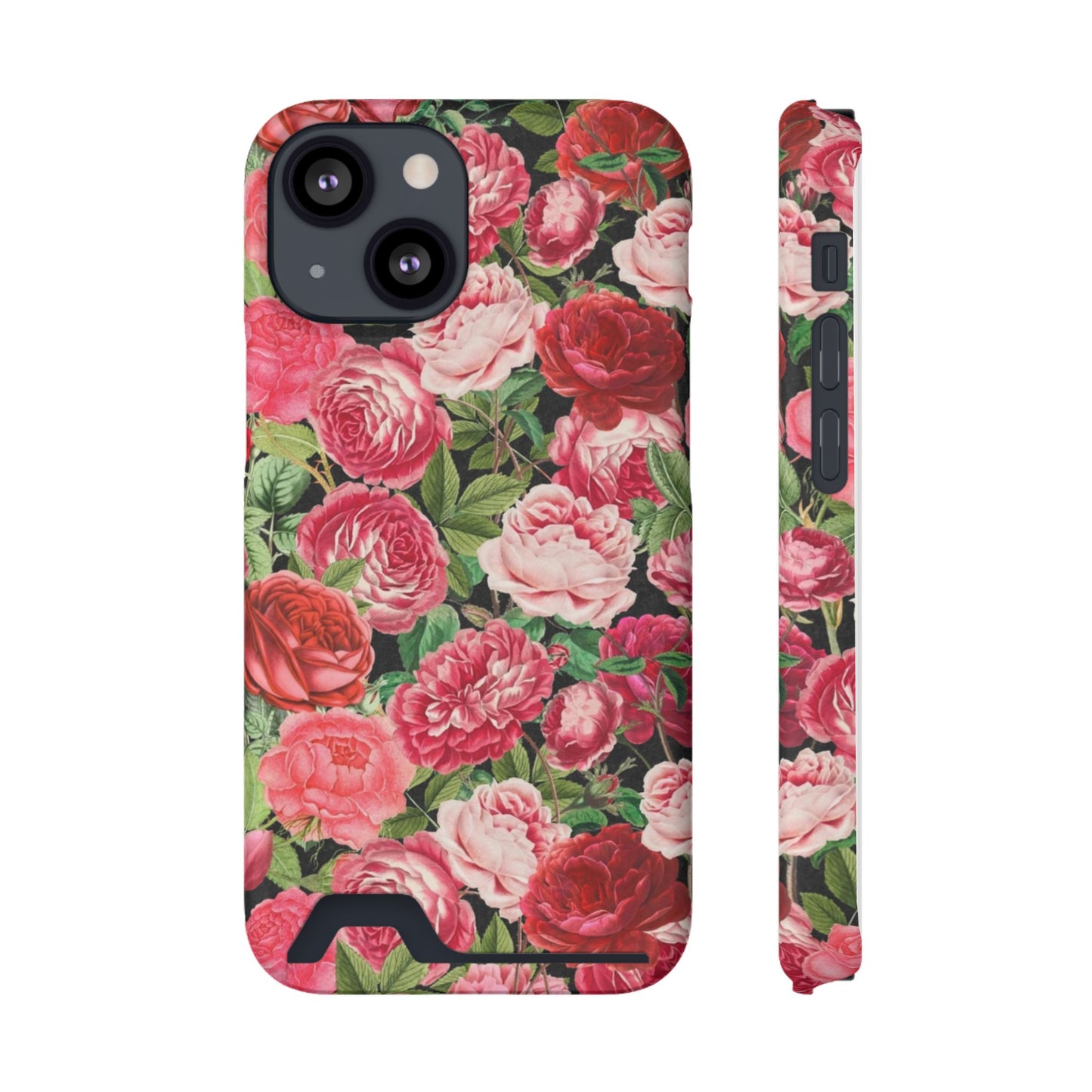 Coque de téléphone avec porte-cartes Floral Rose – Jardin vintage rose
