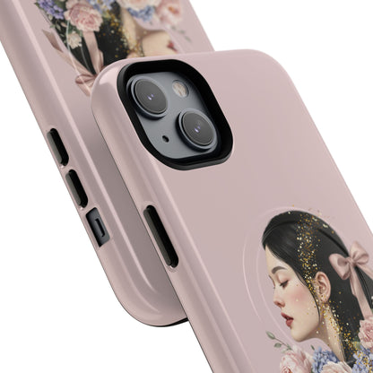 Coque magnétique renforcée Floral Portrait — Housse de téléphone fille rose gold