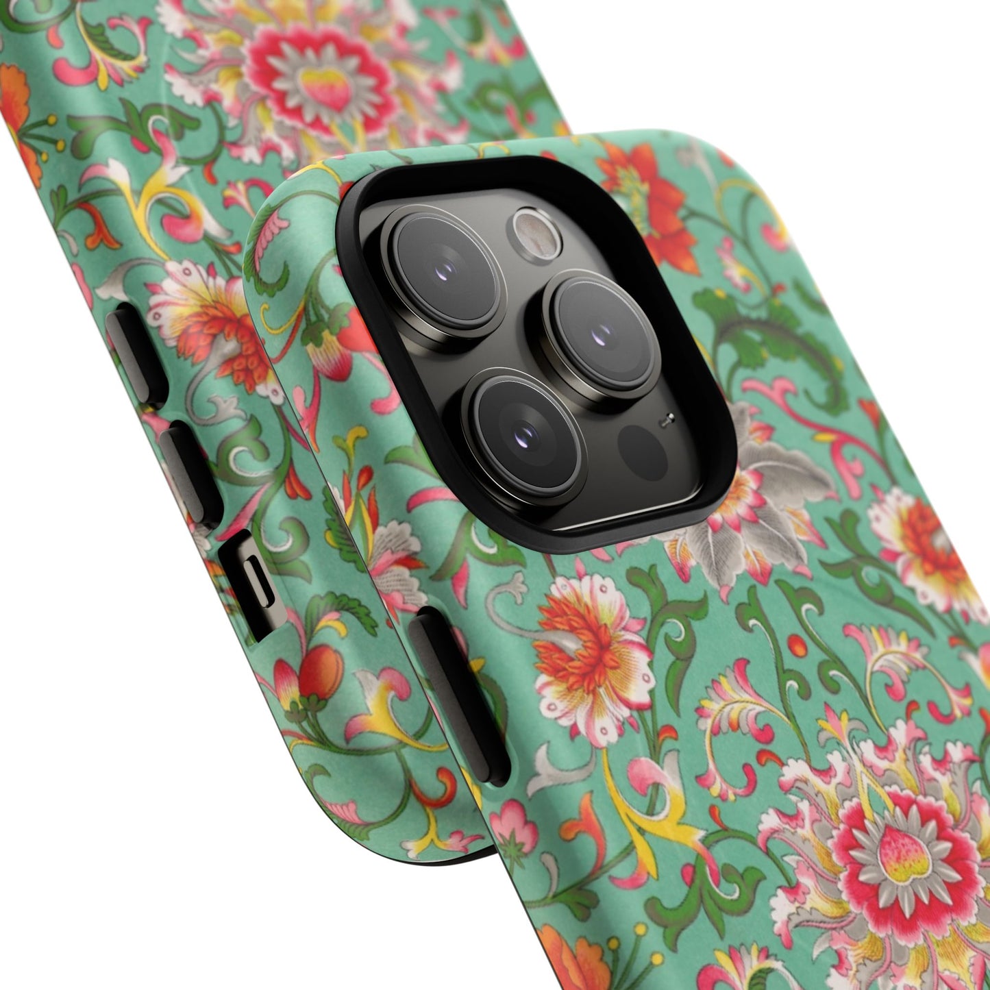 Coque de téléphone magnétique renforcée à motif floral vintage