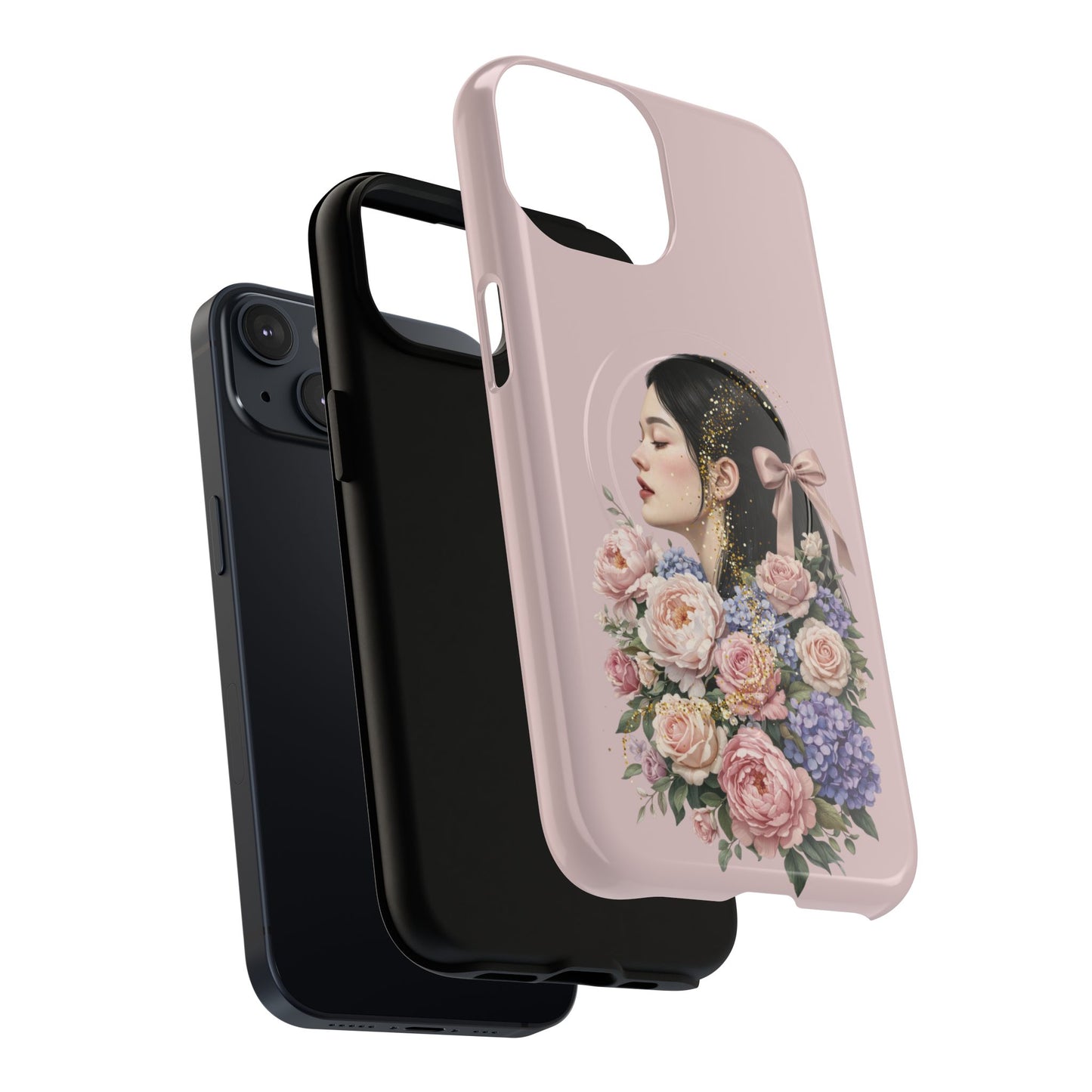Coque magnétique renforcée Floral Portrait — Housse de téléphone fille rose gold