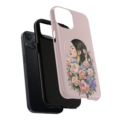 Coque magnétique renforcée Floral Portrait — Housse de téléphone fille rose gold