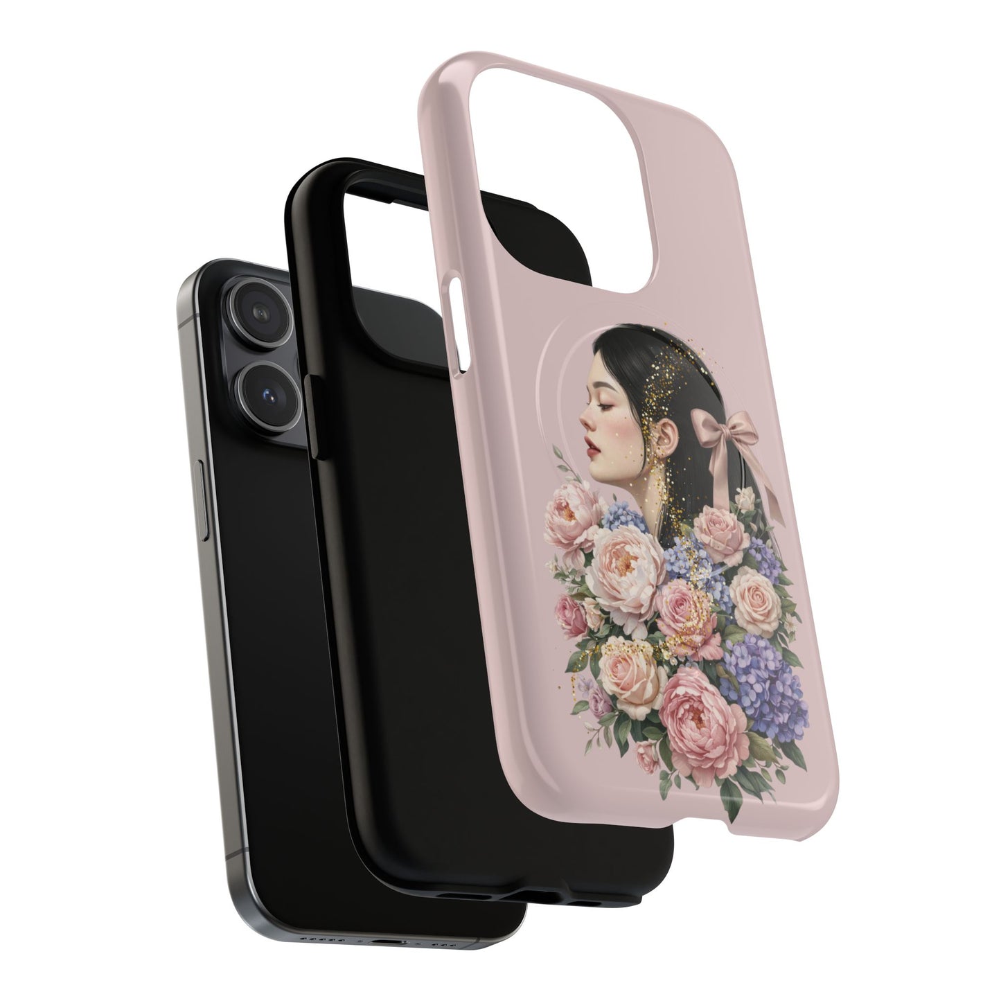 Coque magnétique renforcée Floral Portrait — Housse de téléphone fille rose gold