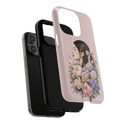 Coque magnétique renforcée Floral Portrait — Housse de téléphone fille rose gold