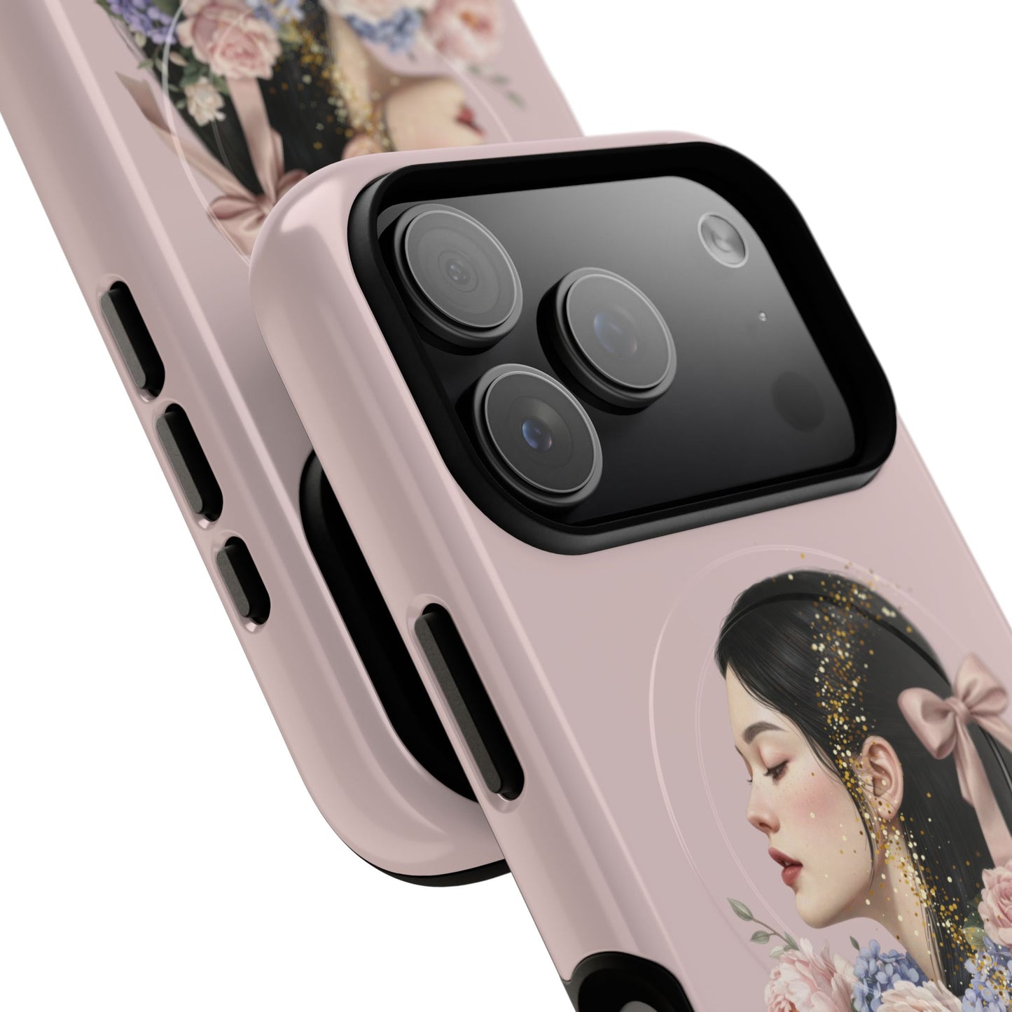 Coque magnétique renforcée Floral Portrait — Housse de téléphone fille rose gold