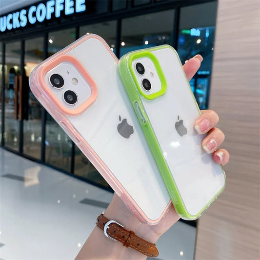 3-in-1 Candy Color Transparent Acrylic Case for iPhone 7–16 Series | Wave Edge Frame Cover