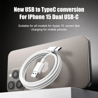 60W Braided USB-C Fast Charging Cable for iPhone 15–17 Series | USB-A to USB-C Data & Charge Cable