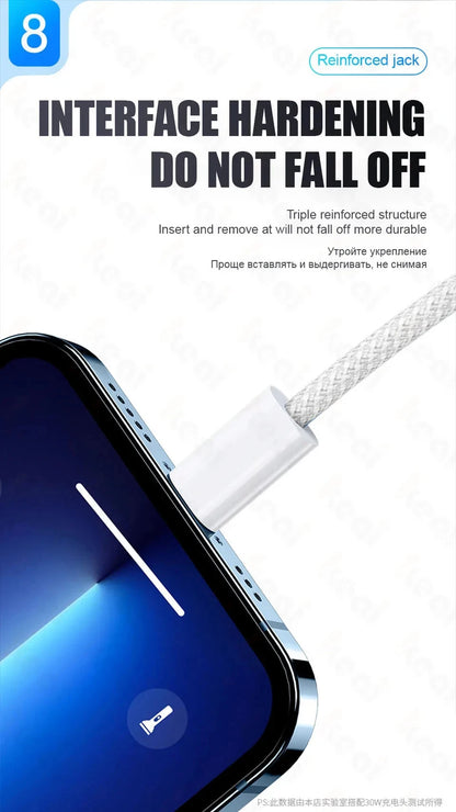 60W Braided USB-C Fast Charging Cable for iPhone 15–17 Series | USB-A to USB-C Data & Charge Cable