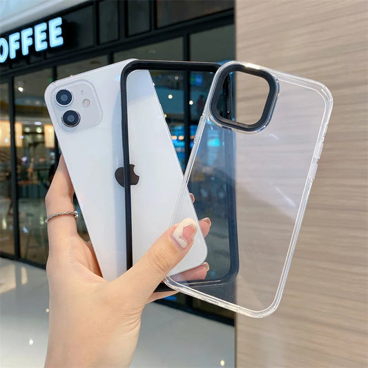 3-in-1 Candy Color Transparent Acrylic Case for iPhone 7–16 Series | Wave Edge Frame Cover