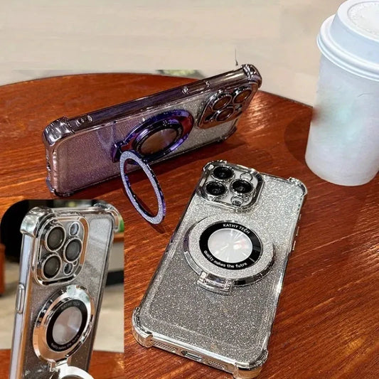 Luxury Glitter MagSafe Case for iPhone 11–17 Series | Plated Lens Protection Magnetic Holder Cover