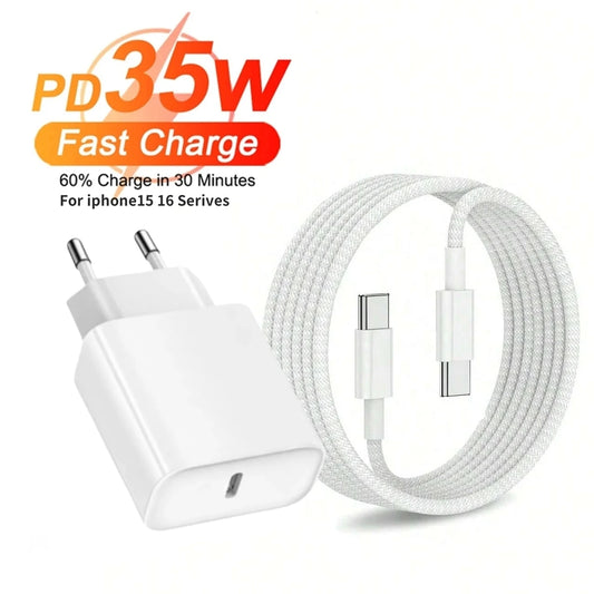 35W PD USB-C Fast Wall Charger + 2m USB-C Cable | Quick Charge for iPhone, Samsung, Pixel & Huawei