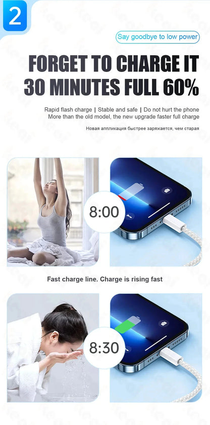 60W Braided USB-C Fast Charging Cable for iPhone 15–17 Series | USB-A to USB-C Data & Charge Cable