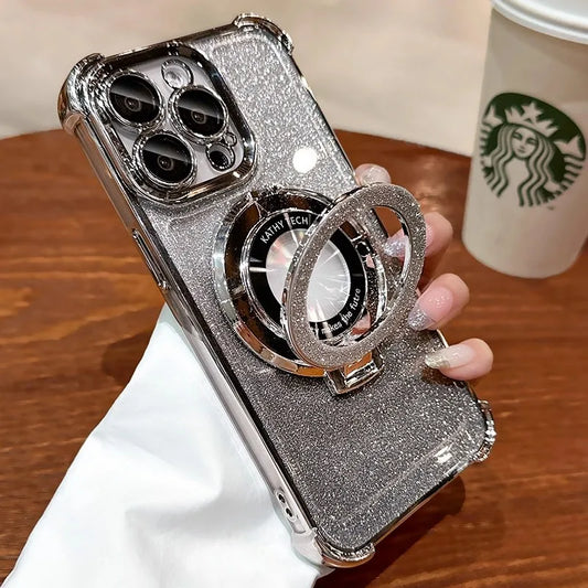 Luxury Glitter MagSafe Case for iPhone 11–17 Series | Plated Lens Protection Magnetic Holder Cover
